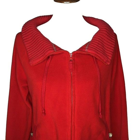 Land's End Full Zip Fleece Jacket Red Size Medium Pockets - Picture 3 of 8
